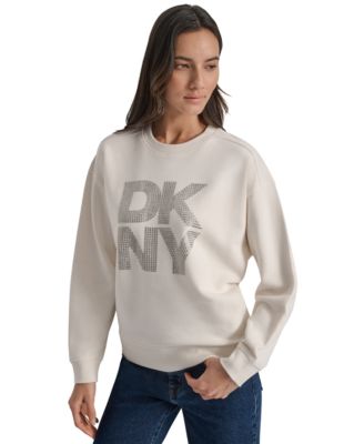 Women's Rhinestone Logo Cotton Crewneck Sweatshirt