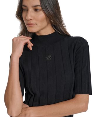 Women's Mock Neck Cotton Rib Knit Sweater