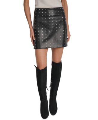 Women's Embellished Faux Leather Mini Skirt