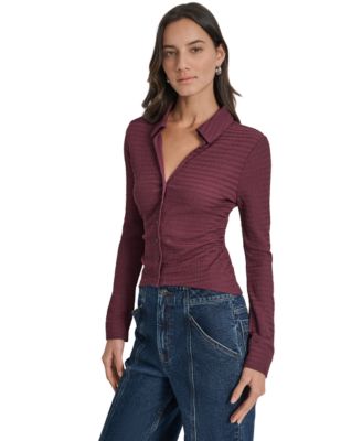 Women's Textured Collared Button-Front Top