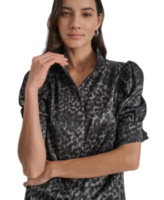 Women's Stand Collar Puff-Sleeve Shirt