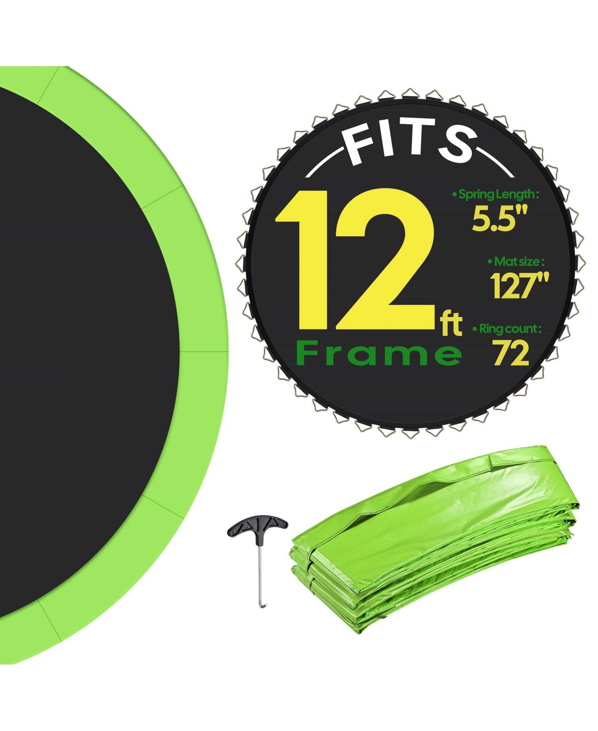 Trampoline Mat & Pad Replacement Kit with 72V-Ring Fits 12 ft Trampoline Frame - Natrual