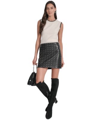 Women's Embellished Faux Leather Mini Skirt