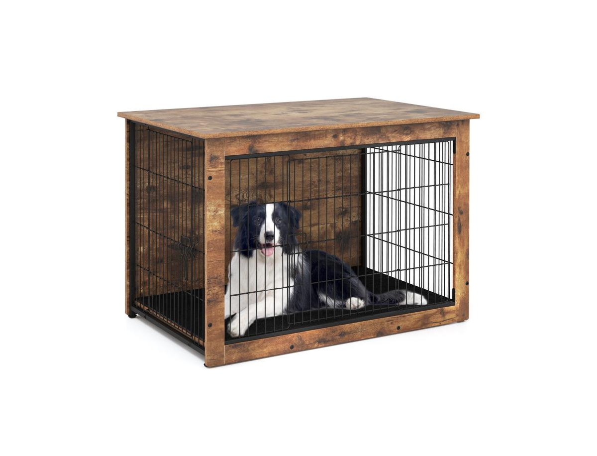 Dog Crate Furniture with Cushion and Double Doors for Small/Medium Dogs - Brown