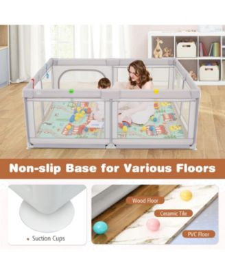 Toddler Large Playpen w/ Mat Play Yard w/ Pull Rings & Ocean Balls Play Area