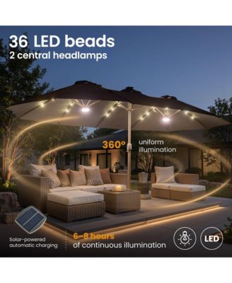 15ft Patio Umbrella with Base,12 Heavy Duty Ribs Large Outdoor Double-Sided Rectangle Umbrella with Crank Handle, Market Umbrella for Backyard