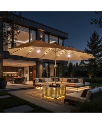 15ft Patio Umbrella with Base,12 Heavy Duty Ribs Large Outdoor Double-Sided Rectangle Umbrella with Crank Handle, Market Umbrella for Backyard