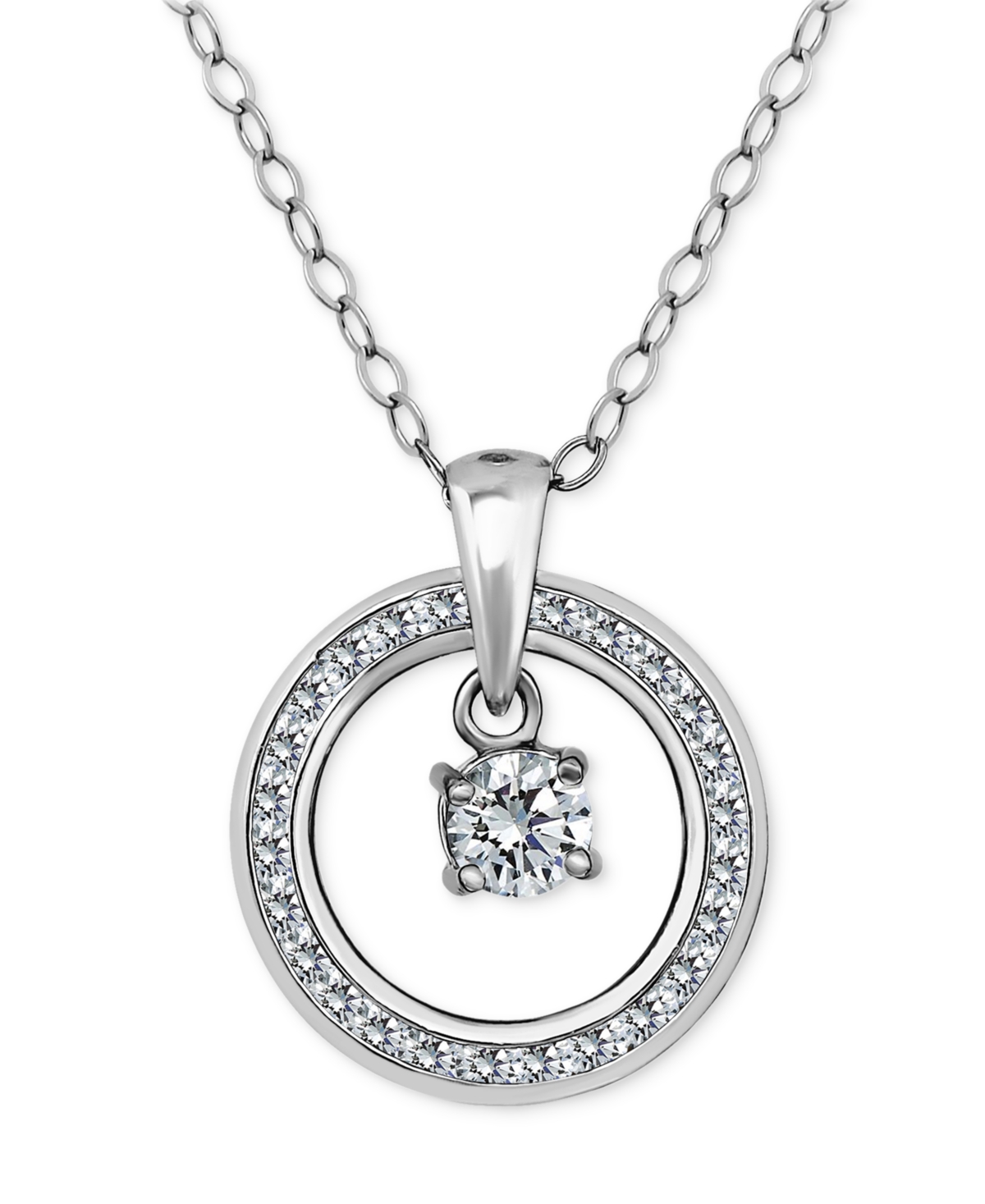 Cubic Zirconia Orbital Halo Pendant Necklace, 16" + 2" extender, Macy's Exclusive - Gold