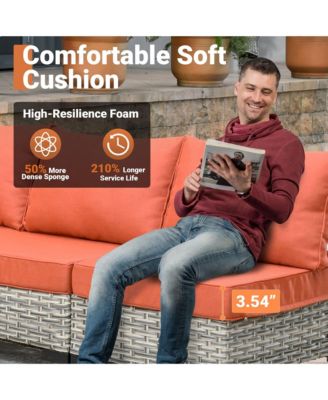 Outdoor Patio Furniture Set,8 Pieces Rattan Outdoor Sectional Cozy Sofa,Patio Conversation Sets with Swivel Chairs and Solar Coffee Table