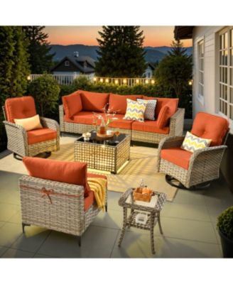 Outdoor Patio Furniture Set,8 Pieces Rattan Outdoor Sectional Cozy Sofa,Patio Conversation Sets with Swivel Chairs and Solar Coffee Table