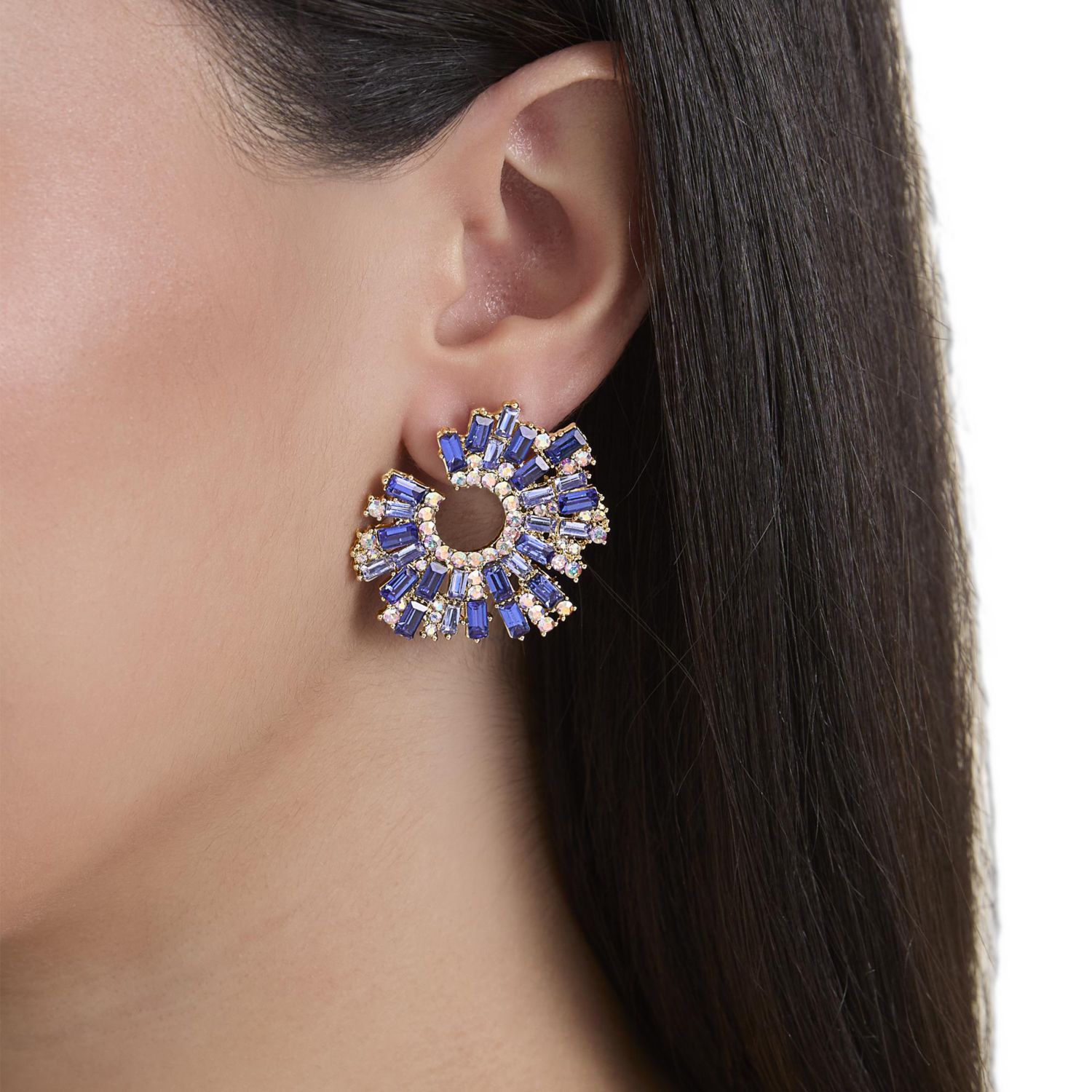 Royal Radiance Blue Crystal Burst Earrings