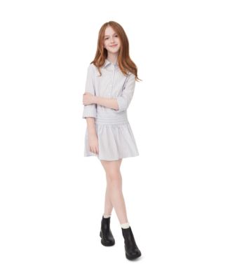 Big Girls Stripe Gathered Shirt Dress