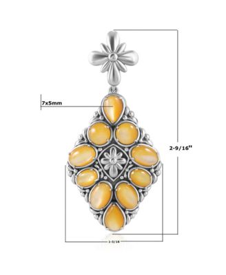 Sterling Silver Yellow Mother of Pearl Diamond Shaped Cluster Pendant Enhancer