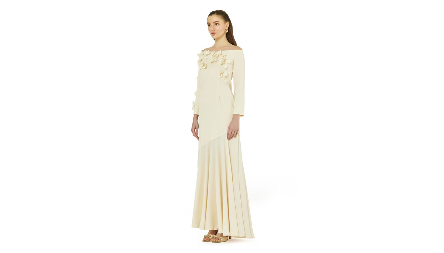 Women's Off-The-Shoulder Floral Embellished Flary Gown