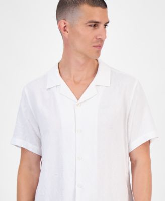 Short Sleeve Diamond Jacquard Button-Front Camp Shirt