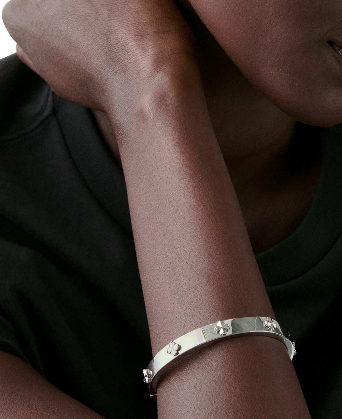 Kate Spade Spade Flower Hinge Bangle Bracelet In Silver