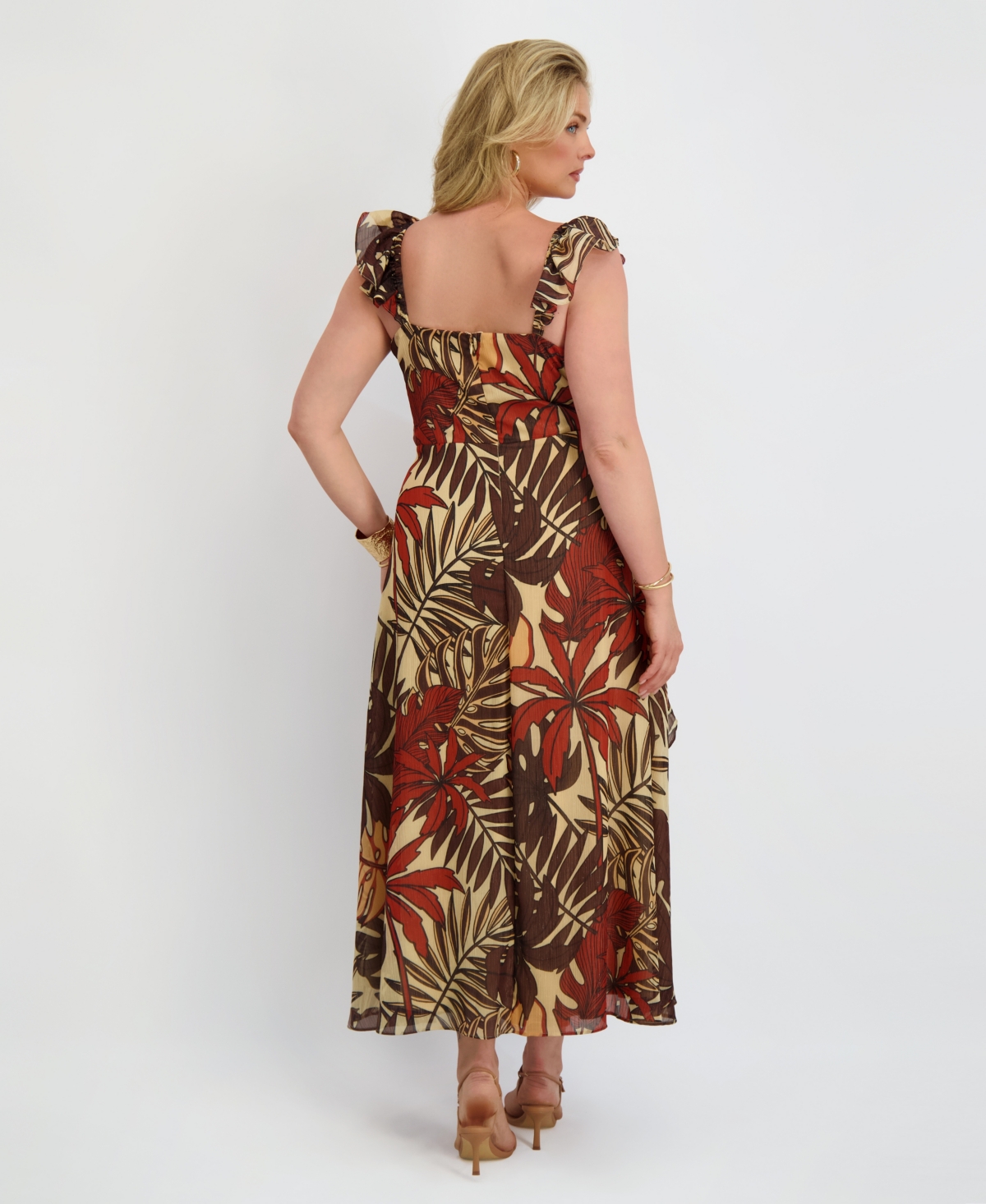 Siena Plus Size Flutter-sleeve Printed Chiffon Maxi Dress In Multi