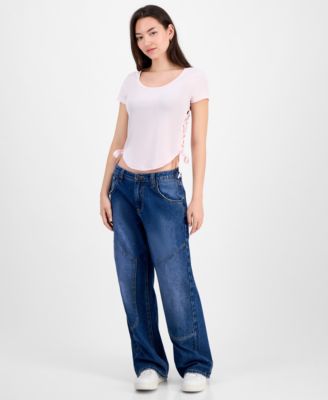 Juniors' Solid Ribbon-Side Short-Sleeve Tee