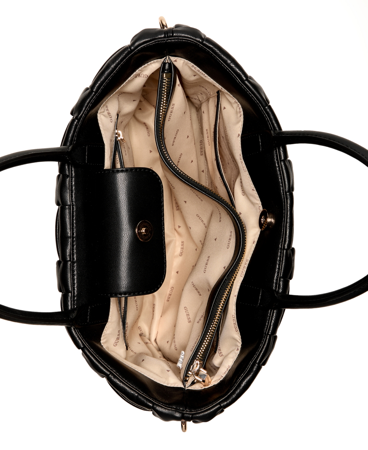 Guess Marion Quilted Large Satchel Bag In Black