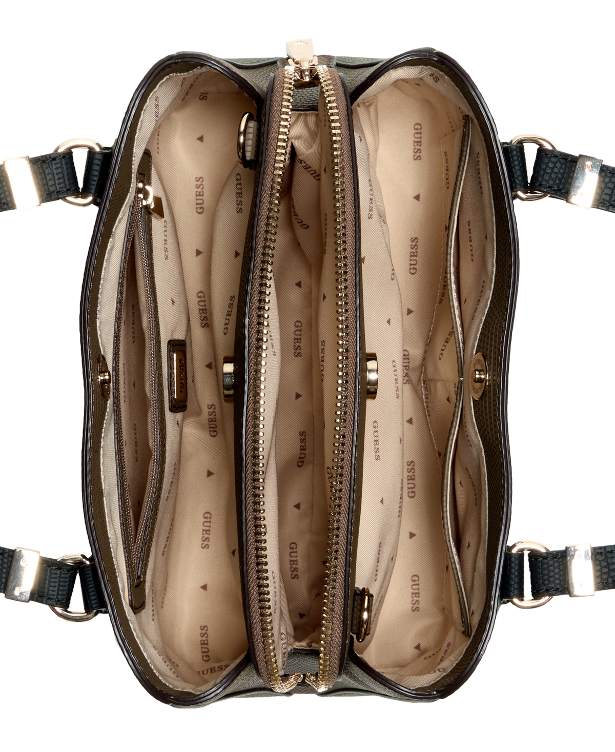 Guess Lyndi Small Triple Compartment Girlfriend Satchel In Green