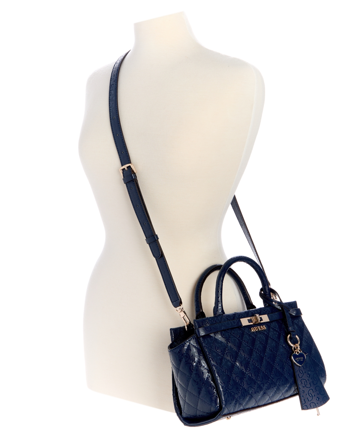 Guess Idra Small Quilted Satchel Bag In Blue