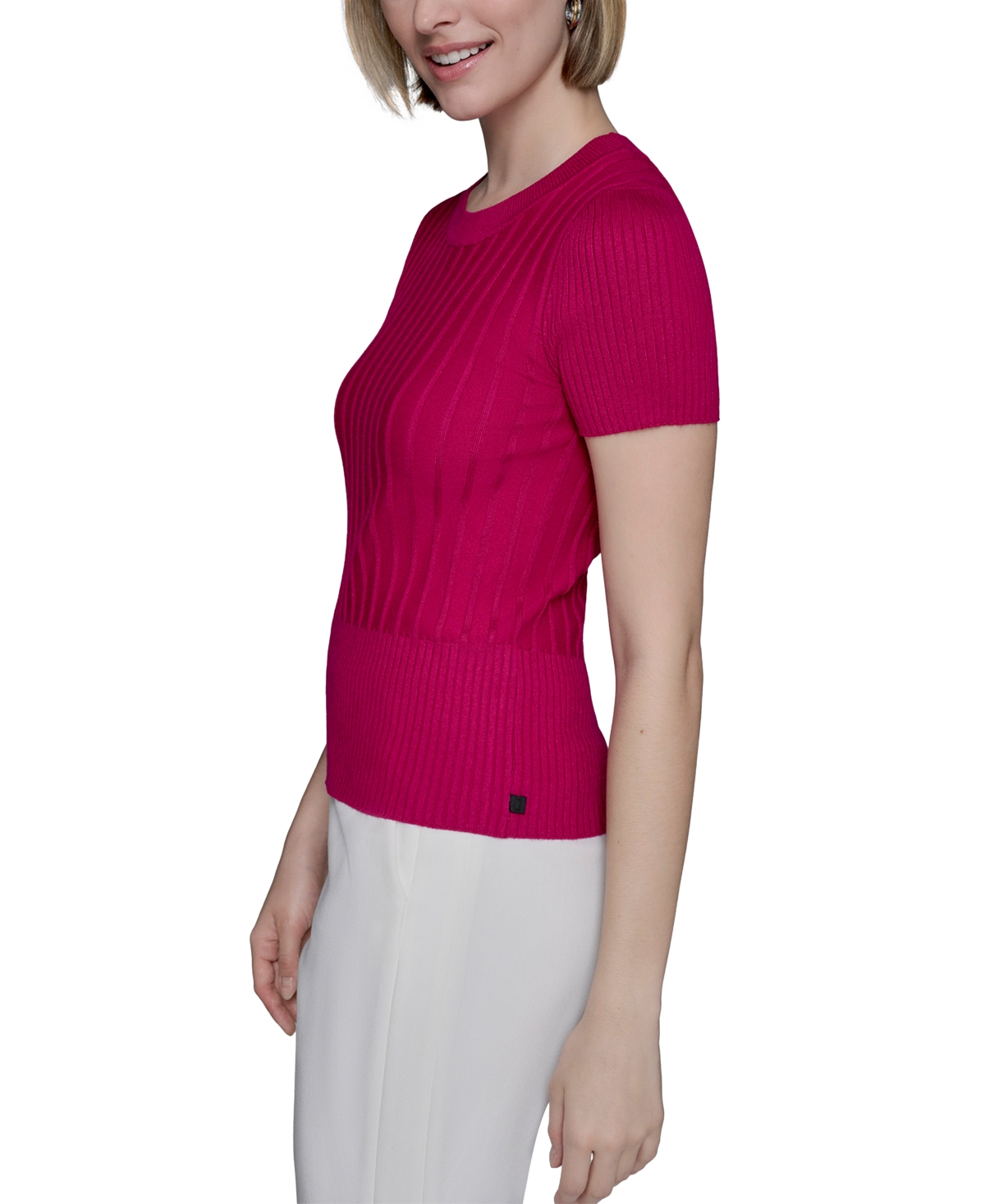 Karl Lagerfeld Women's Ribbed Short-sleeve Sweater In Multi