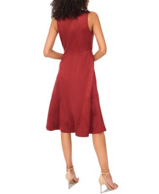 Women's Faux-Suede Seamed V-Neck Sleeveless Midi Dress