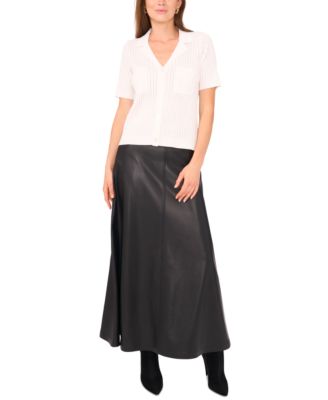 Women's Pointelle Short-Sleeve Button-Front Top