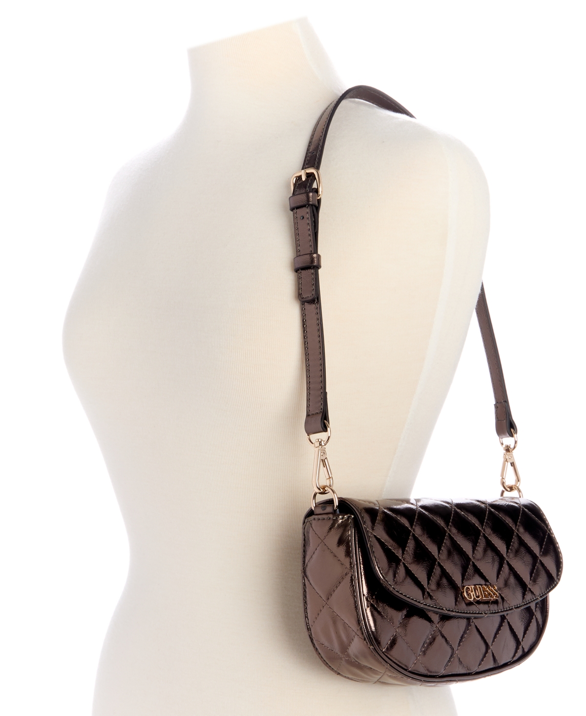 Guess Tinsley Small Quilted Flap Shoulder Bag In Silver