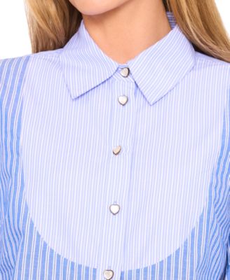 Women's Striped Cotton Shirt with Heart Buttons