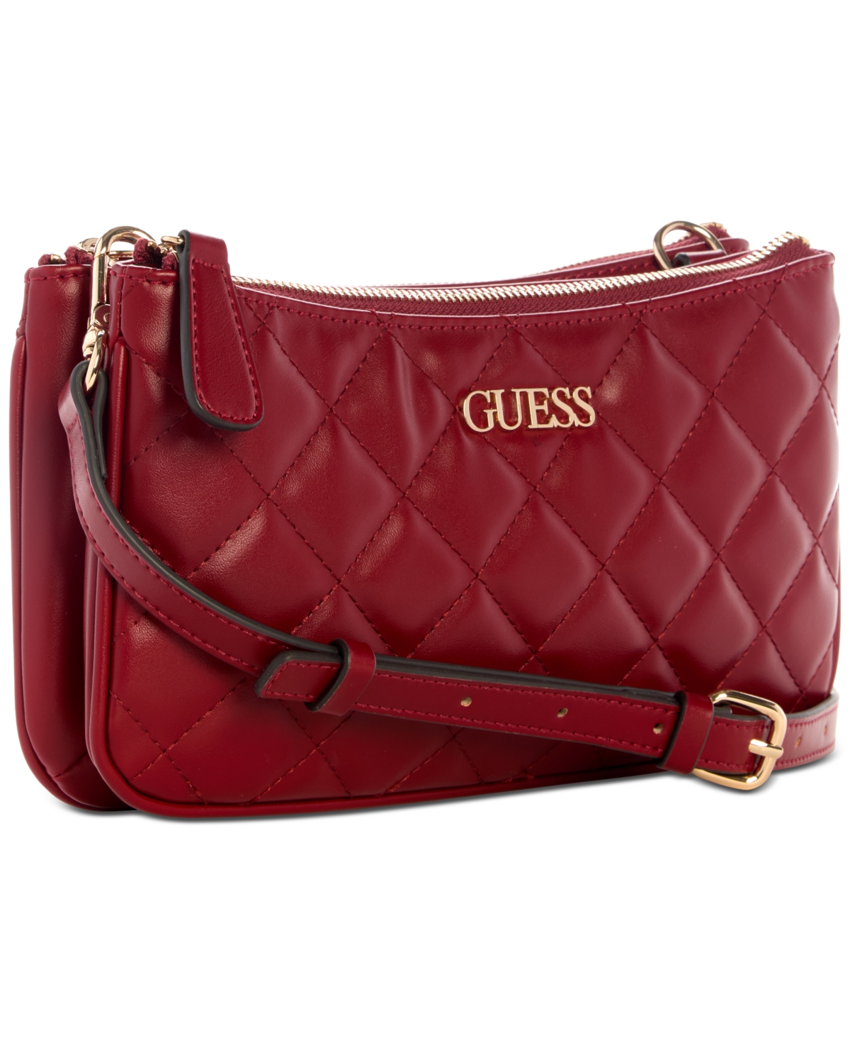 Guess Tinsley Quilted Three Compartment Crossbody In Red
