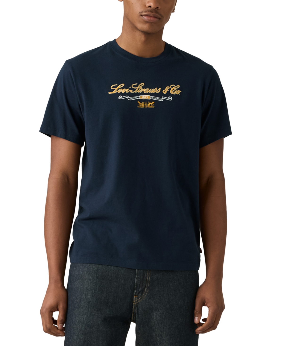 Men's Relaxed Fit Short Sleeve Logo Graphic Crewneck T-Shirt - Prep Script Navy