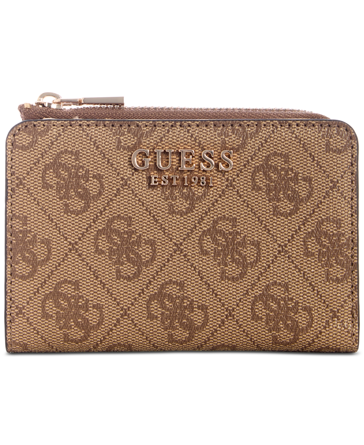 Guess Laurel Ii Logo Zip Around Card Case In Brown