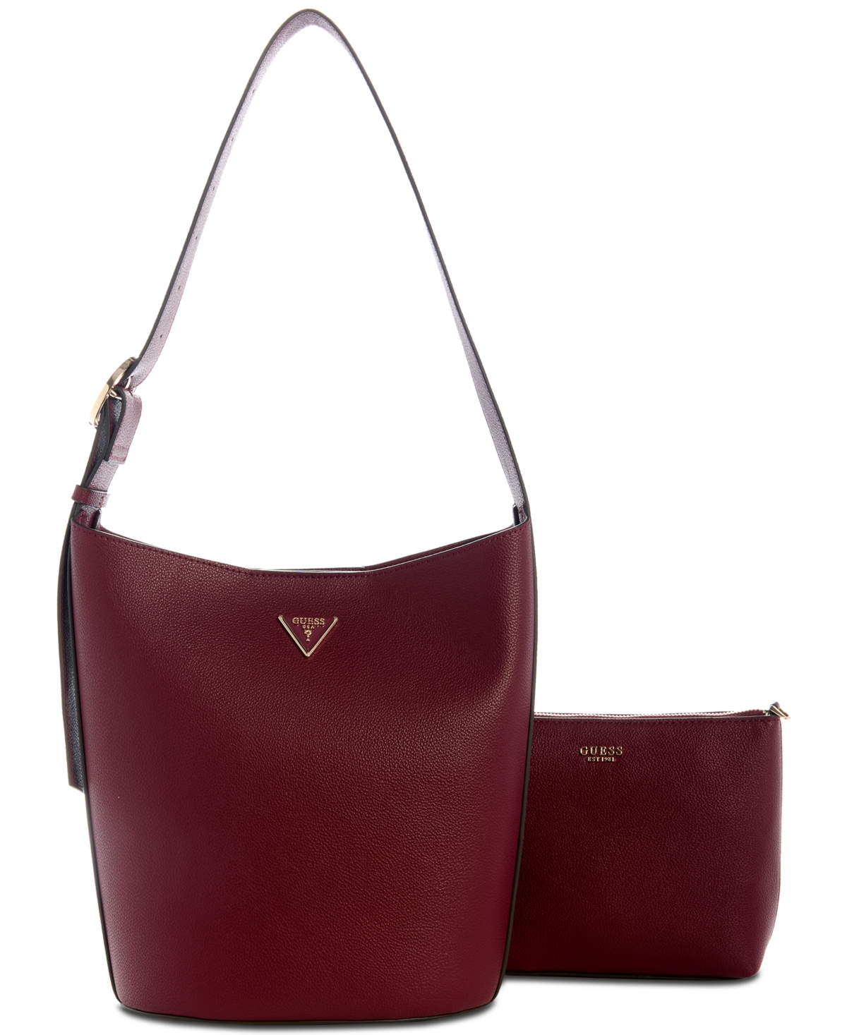 Guess Meridian Ii Medium Bucket Bag In Burgundy
