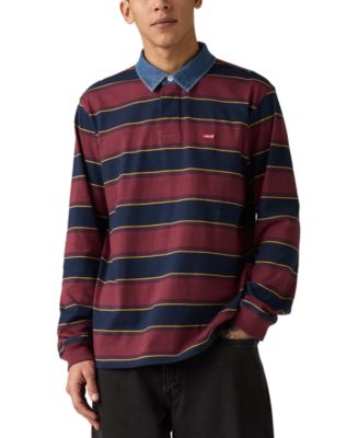 Men's Relaxed-Fit Long Sleeve Striped Rugby Shirt