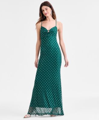 SENI & CADE - Juniors' Beaded Mesh Cowlneck Gown