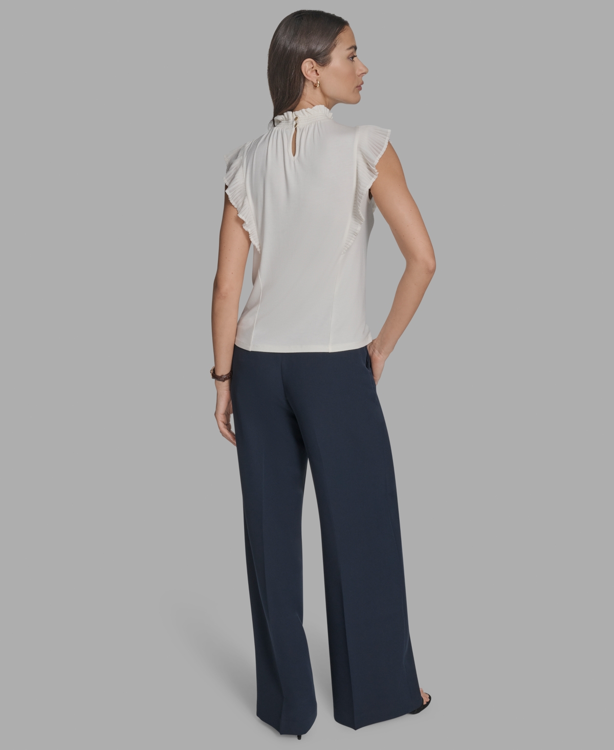 Bcbg Women's Mock Neck Knit Flutter-sleeve Top In White