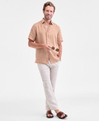 Men's Short-Sleeve Tonelle Geo-Print Linen Shirt, Macy's Exclusive