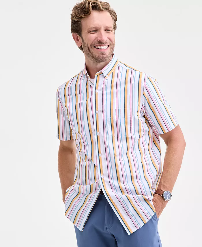 Men's Kara Stripe Short-Sleeve Button-Down Poplin Shirt