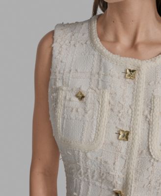 Women's Textured Crewneck Button-Front Vest