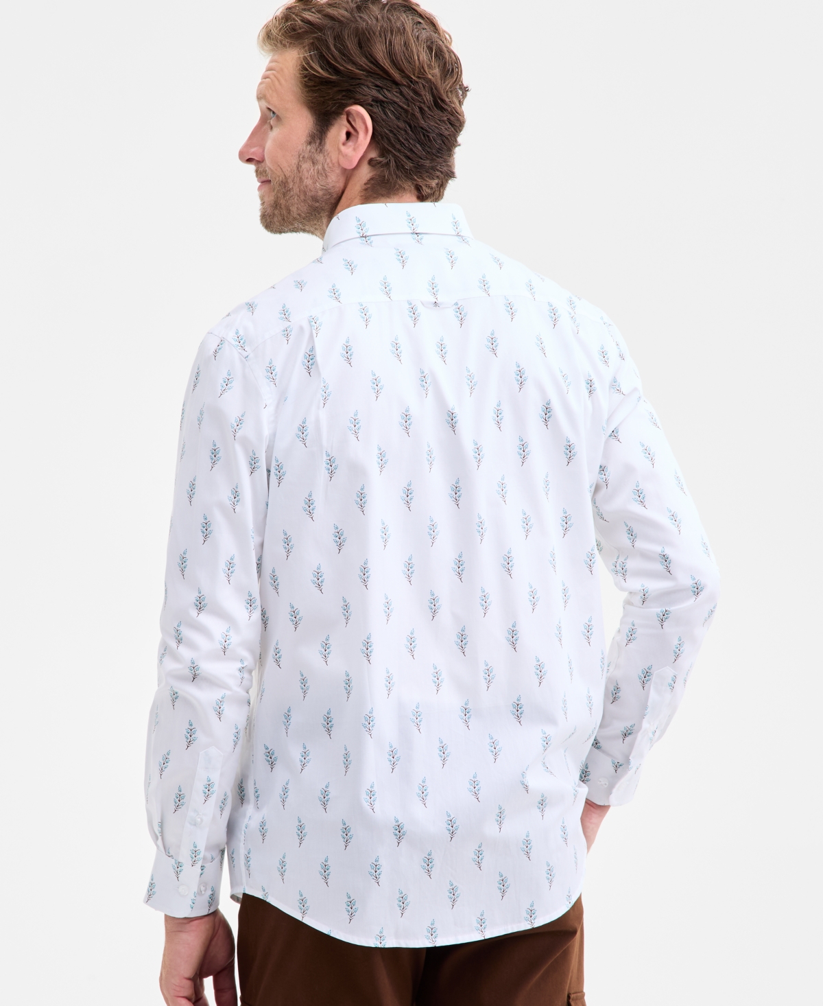 Club Room Long Sleeve Leaf Print Button-Down Shirt, Macy's Exclusive