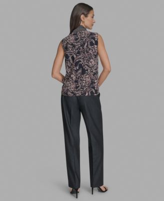 Women's Printed Sleeveless Tie-Neck Blouse