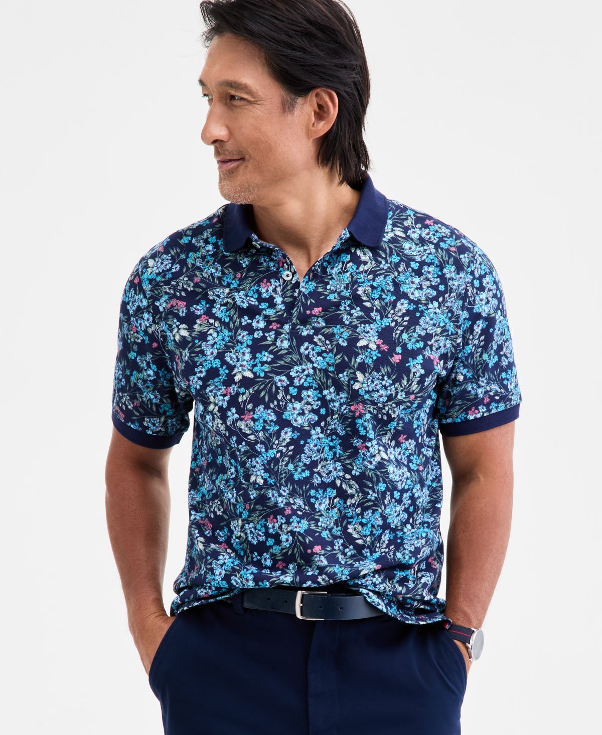 Мужская рубашка-поло Copenhagen Regular-Fit, влагоотводящая, эластичная, с цветочным рисунком в стиле пике Футболка-поло Macy's Exclusive