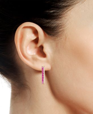 Emerald (3/8 ct. t.w.) & Diamond (1/8 ct. t.w.) Double Row Small Hoop Earrings in 14k Gold-Plated Sterling Silver, 0.75"