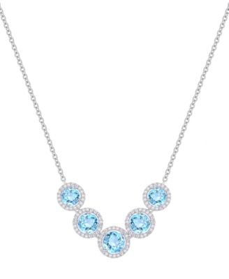 Amethyst (3-1/4 ct. t.w.) & Lab Grown White Sapphire (5/8 ct. t.w.) Five Stone Halo 17" Collar Necklace in Sterling Silver (Also in Citrine & Blue Topaz
