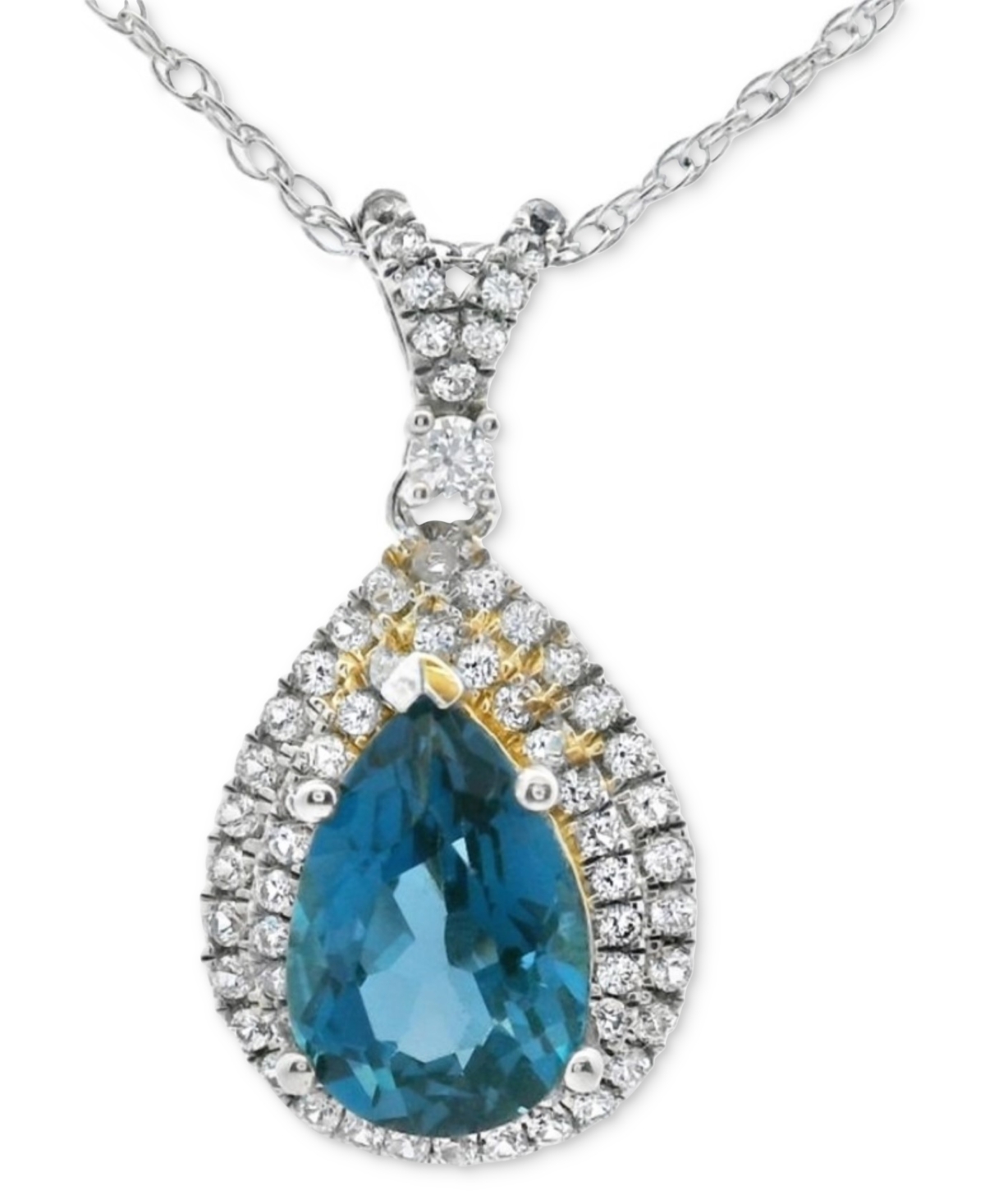Macy's London Blue Topaz (2-3/8 Ct. T.w.) & Lab Grown White Sapphire (3/8 Ct. T.w.) Double Halo Pear 18" Pe In Blue