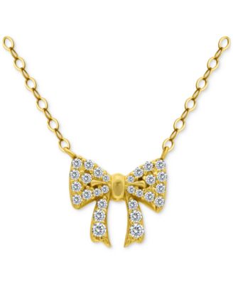 Cubic Zirconia Bow Pendant Necklace, 16" + 2" Extender