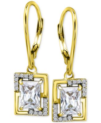 Cubic Zirconia Baguette & Round Leverback Drop Earrings in 18k Gold-Plated Sterling Silver, Macy's Exclusive 