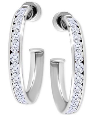 Cubic Zirconia Channel Set Small Hoop Earrings, 0.75", Macy's Exclusive 