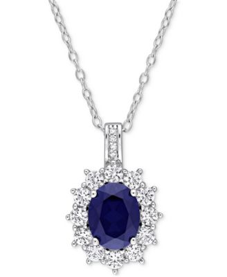 Gemstone & Diamond Accent Halo 18" Pendant Necklace in Sterling Silver